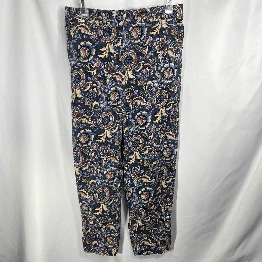 LOFT High Rise Straight Leg Small Ribbed Crduroy Floral Print Pants Size Medium